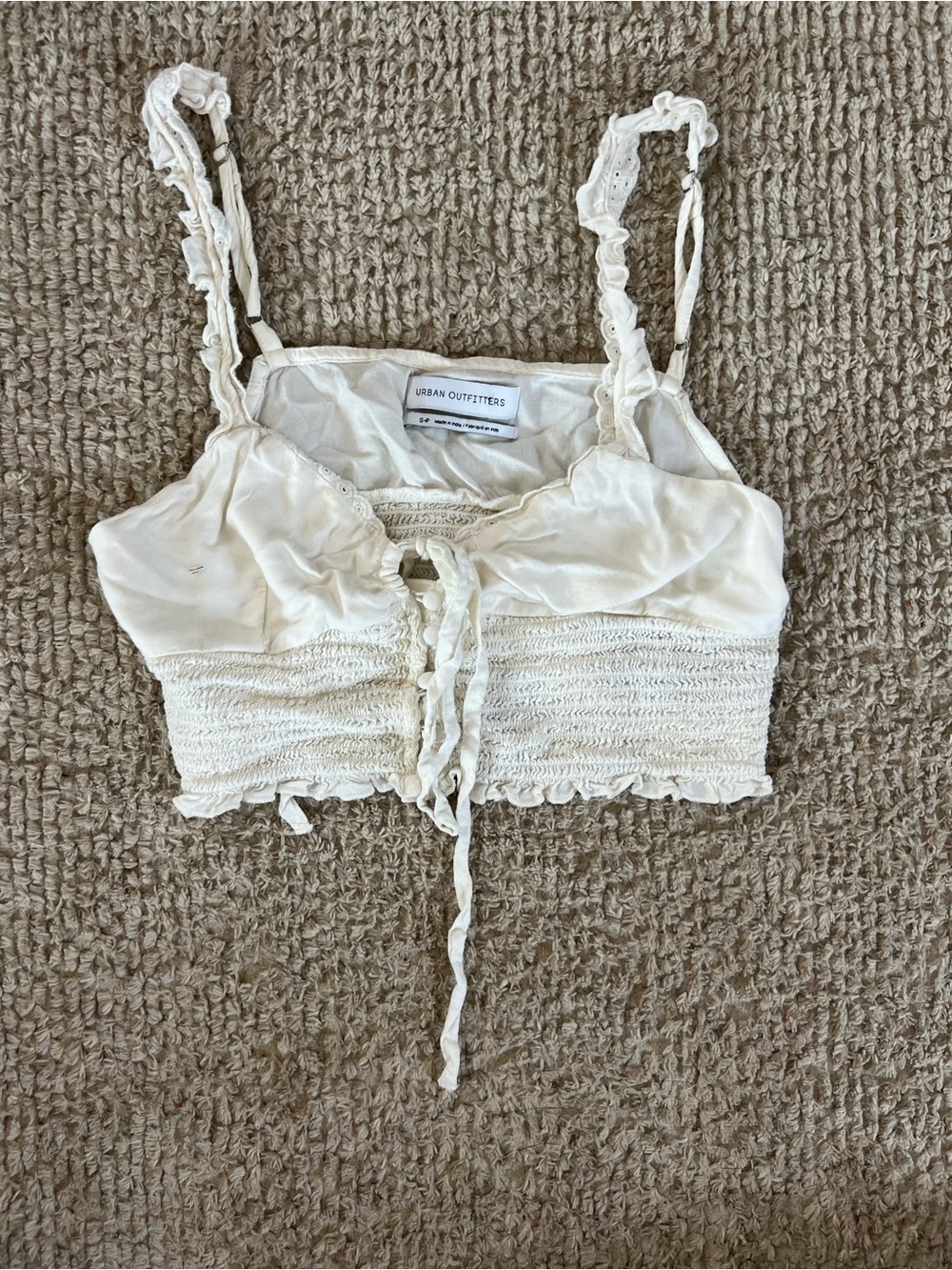 Urban Outfitters Ivory Ruffle Smocked Crop Top